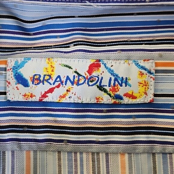 Brandolini Dress Shirt Men's XXL Blue Orange Stripe Long Sleeve Textured EUC - Picture 5 of 16